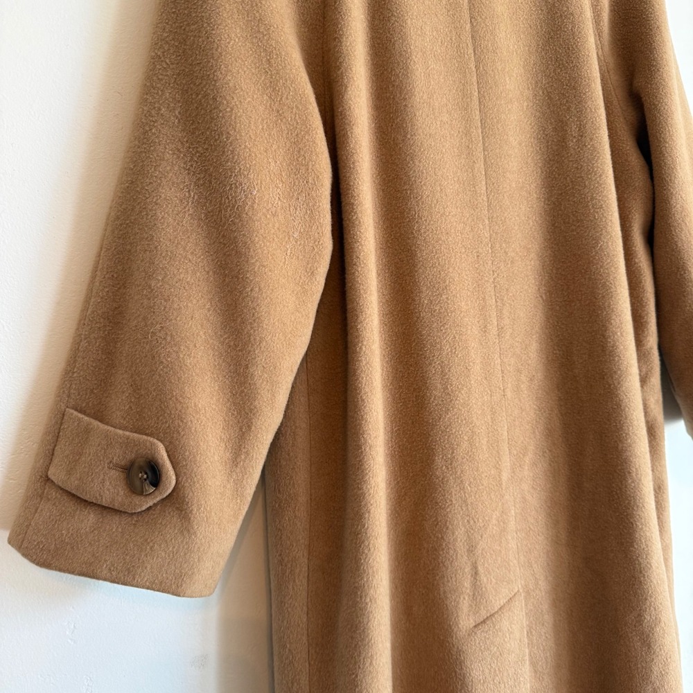 Vintage Fleurette 100% Camel Hair Coat Tan Longline ILGWU Nordstrom Minimalist L - Picture 9 of 16